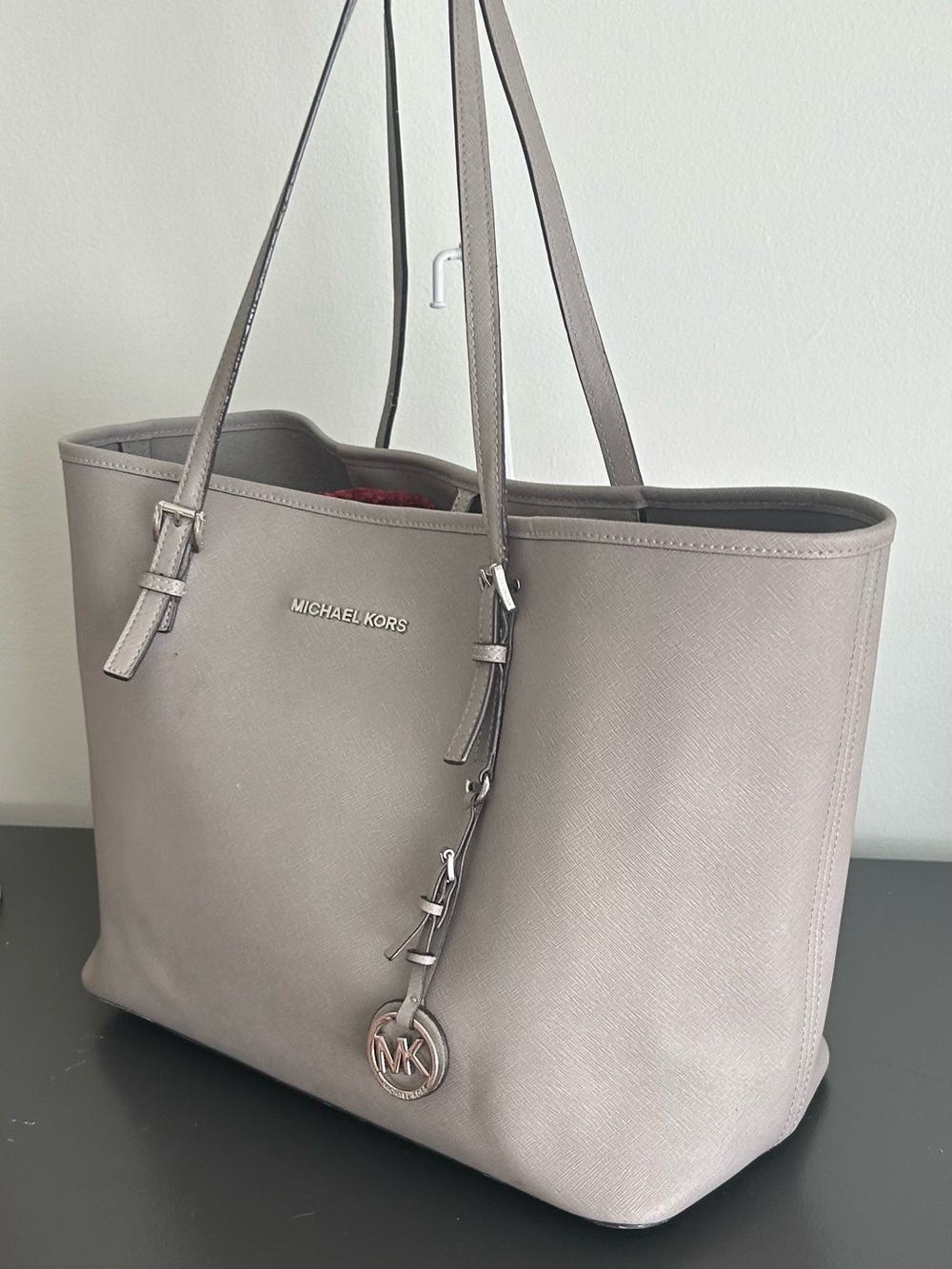 Michael Kors Jet Set Gray Saffiano Leather Large Tote Shoulder Bag - Picture 6 of 11